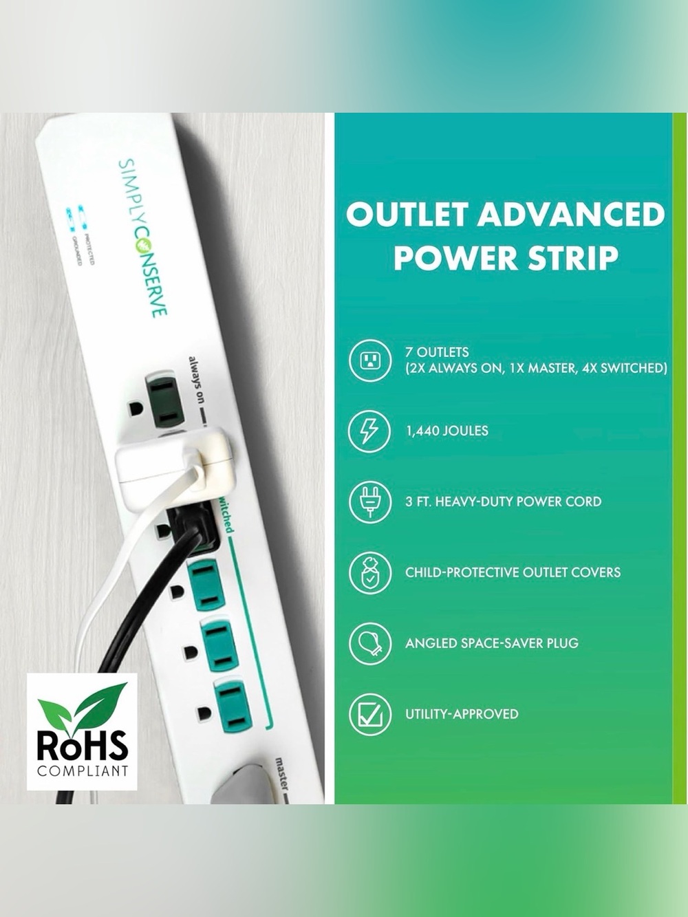 Energy-Saving Surge Protector Power Strip for Conserving Electricity on Devices - Picture 4 of 12